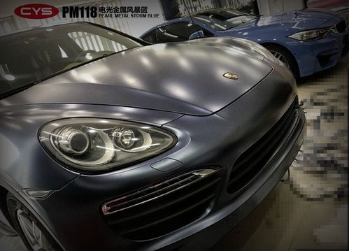 北京保时捷卡宴电光金属风暴蓝车身改色贴膜