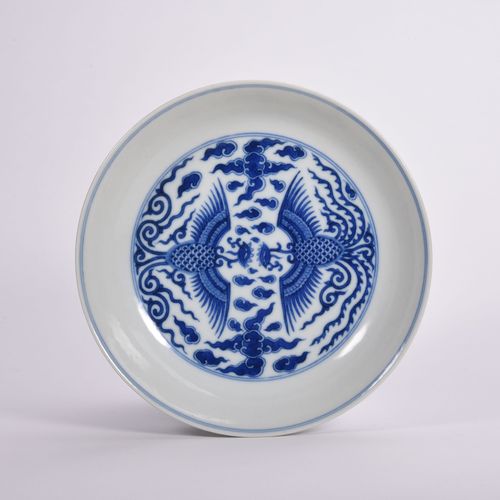 清光绪 青花双凤纹盘