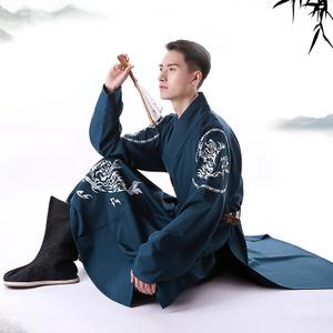 重回汉唐 虎云麒 原创传统日常汉服男纯色绣花改良直裰非古装春秋
