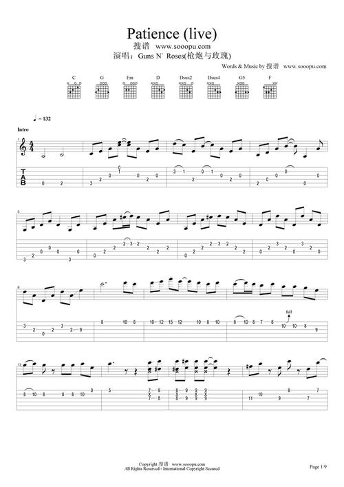 patiencelive吉他谱图片gunsnroses枪炮与玫瑰