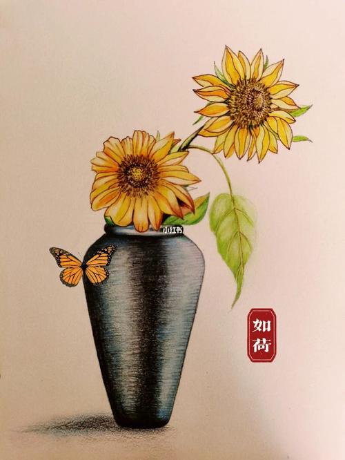 彩铅手绘:小向日葵_彩铅_手绘_向日葵_插画_彩铅画_花卉_花卉绘画作品