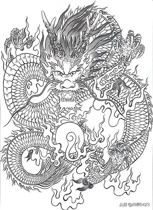 转载中国龙白描图