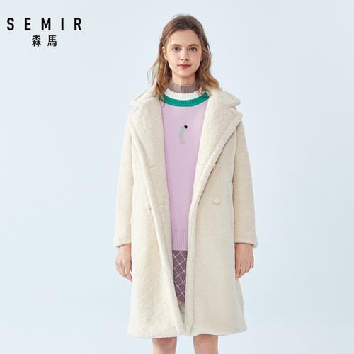 semir森马仿羊羔毛外套女年轻冬季新款明星款棉服中长款宽松显瘦加绒