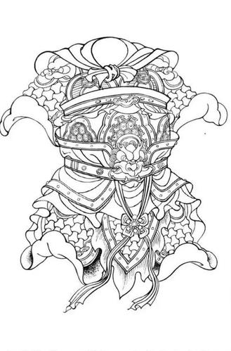 武将盔甲白描画法