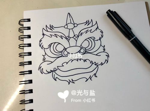 粉色萌萌哒舞狮线稿_萌萌哒_简笔画_简笔画教程_文化