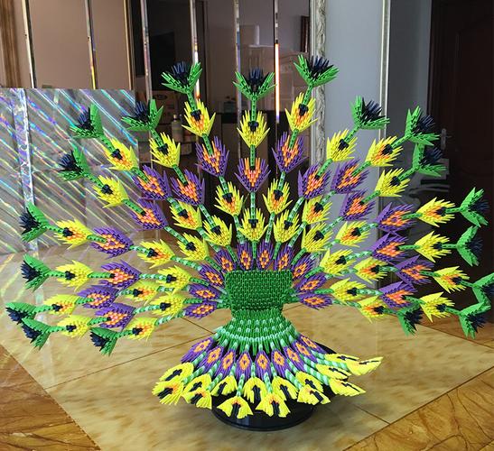 手工三角折纸diy材料剪纸作业成品绿灵孔雀手工折纸