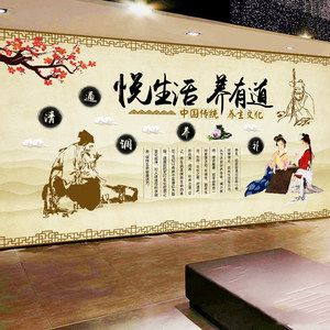 复古中医养生馆个性壁画美容院背景墙纸理疗推拿艾灸会所装饰壁纸