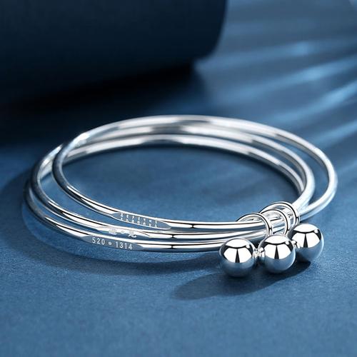 三生三世银手镯女纯银9999实心足银镯子ins潮时尚可定制情侣礼物