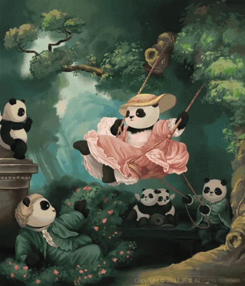 大熊猫与经典名画的完美结合
