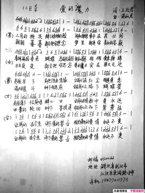 《爱的魔力》原创歌曲简谱,幸天游作词 王兆君作词 谌