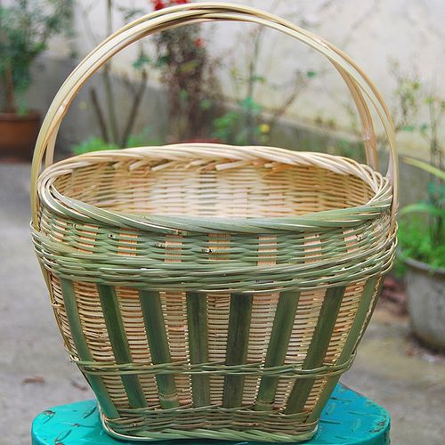 手工编织竹篮子圆果篮手提菜篮竹筐鸡蛋篮圆提篮家用采摘菜篮竹编