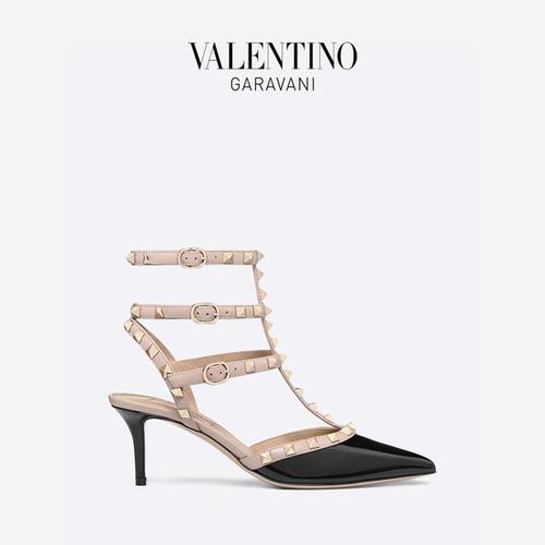 购客漆皮系带铆钉高跟鞋 华伦天奴 valentino garavani rockstud_易购