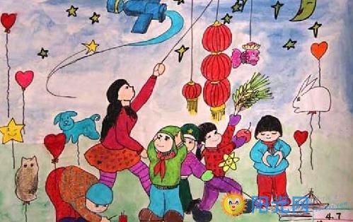 关于春节热闹的儿童画
