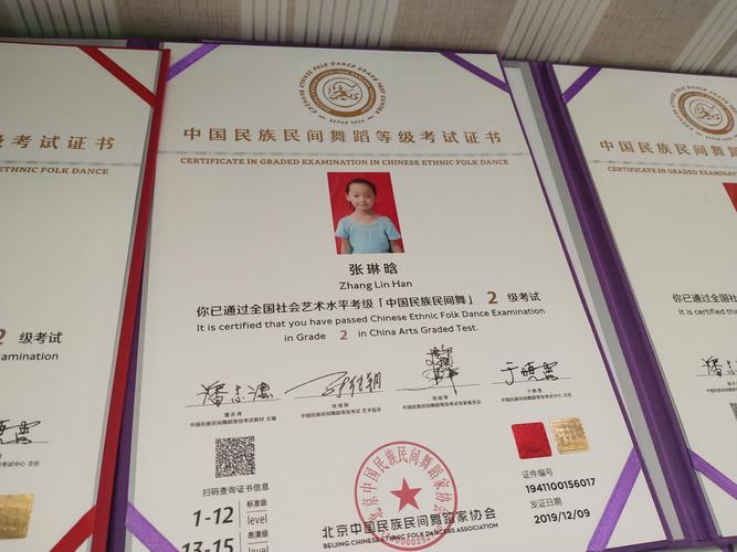 中国民族民间舞蹈等级考试证书 一级--二级证书 "老师