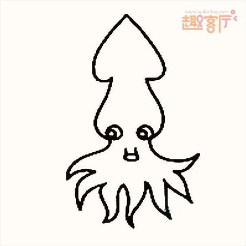 海底小动物简笔画乌贼,有着长长的触角,.
