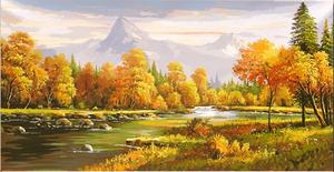 正品diy数字油画客厅大画风景秋色森林深秋山涧60*120cm彩色画布