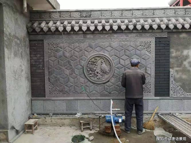 仿古大门外影壁墙砖雕