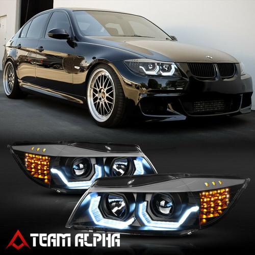 fits 2009-2012 bmw e90 {f30 style 3d halo/led signal} black