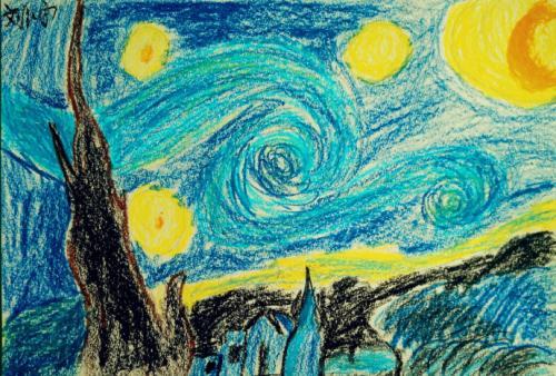 二年级梵高星空简笔画