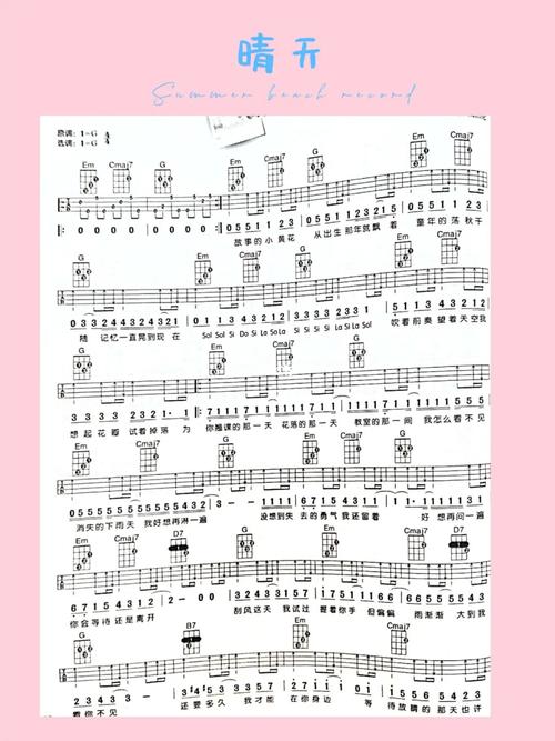 晴天  尤克里里弹唱经典曲谱分享_尤克里里_弹唱_尤克里里弹唱谱_娱乐