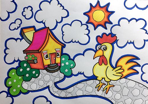 水彩笔儿童画-早晨