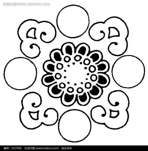 中国古典图案-花朵和几何形构成的图案