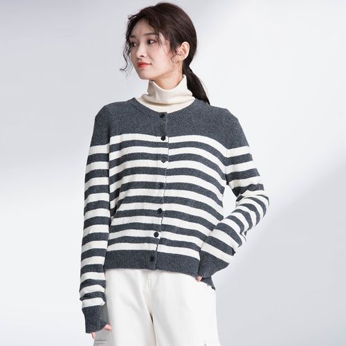 春季新品女款毛衣针织上衣外套开衫淑女时尚条纹毛衣