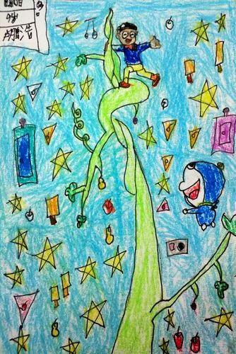 卢龙画室12月9,10日儿童画作品——飞翔的哆啦a梦