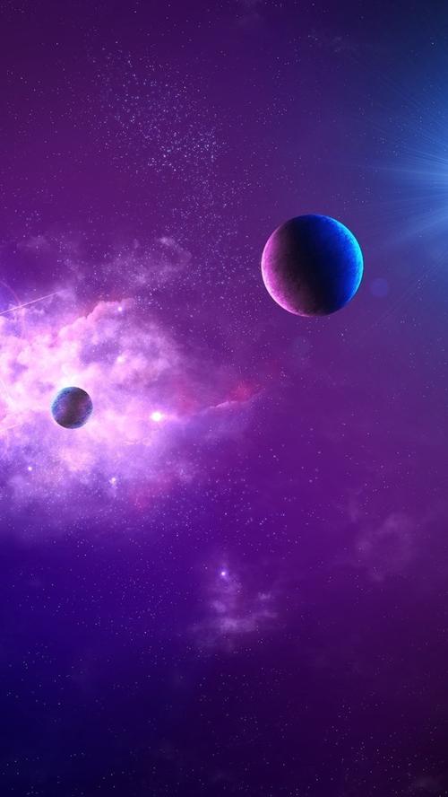 紫色空间,行星,恒星,眩光