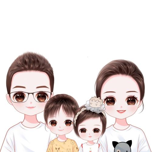 可爱卡通全家福头像幸福一家三口四口_全家福_卡通_手绘_绘画_寻找