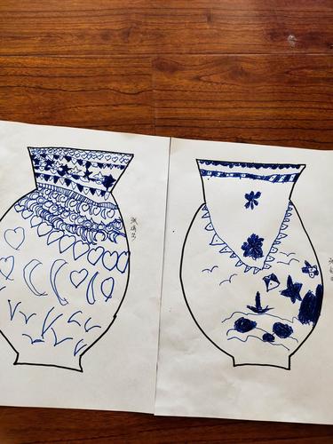 彩虹二班美术小课堂线条画《青花瓷》