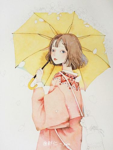 《回眸》-那仁_女孩,水彩,文艺,小清新.