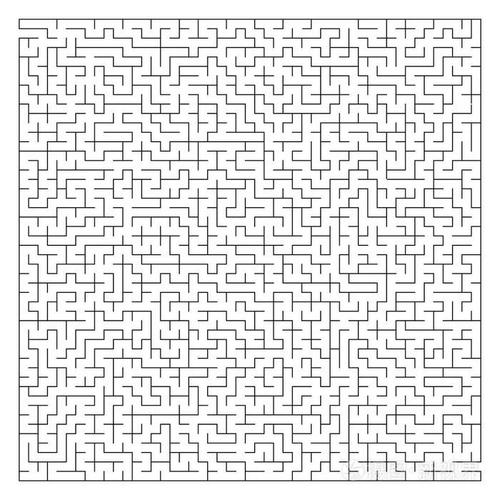 插画 带有出入口的复杂方形迷宫. 一个有趣的儿童和成人游戏.