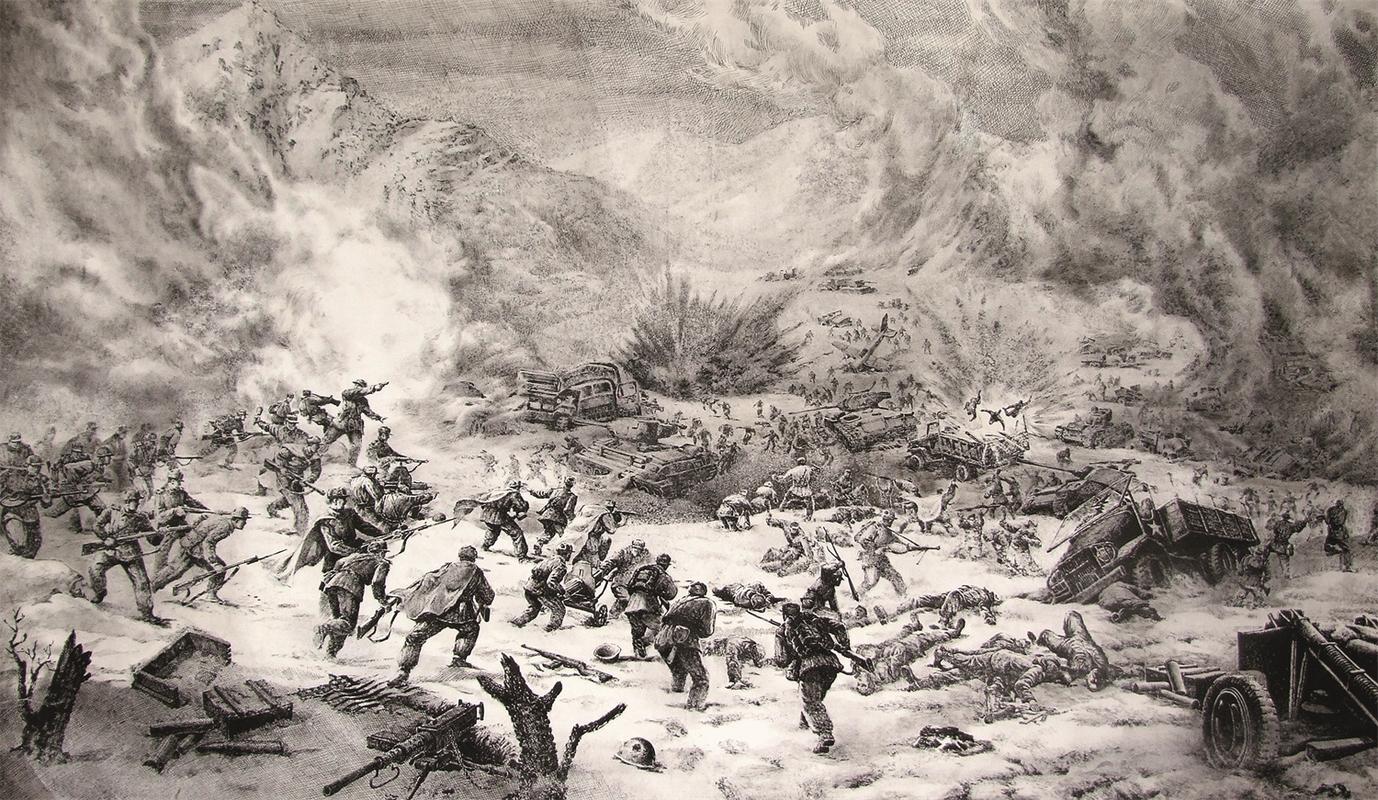 1072 长津湖畔战斗 钢笔画_春秋拍卖