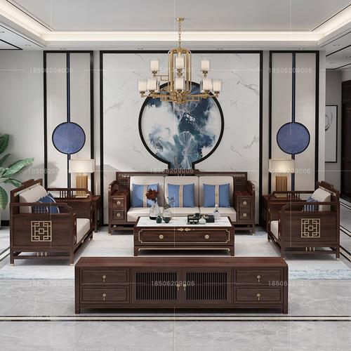 唐臻新中式乌金木实木沙发现代简约头层真皮中国风禅意别墅家具定制