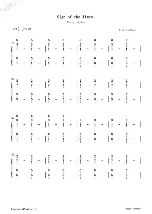 sign of the times-harry styles双手简谱预览1