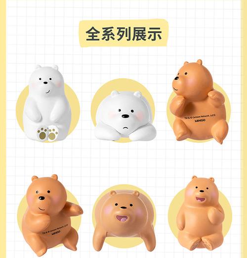 miniso名创优品咱们裸熊盲盒三只裸熊动物桌面迷你小蛋糕摆件随机1盒