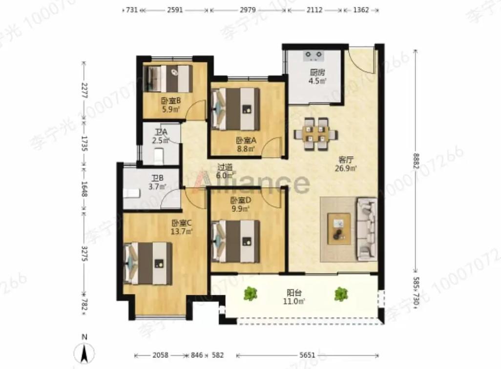 中梁壹号院 127.42平四室 小高第19层 满二140万