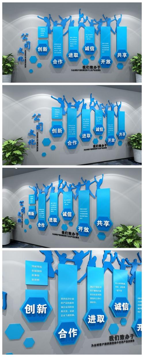 企业文化墙大气蓝色大型办公室形象墙模板