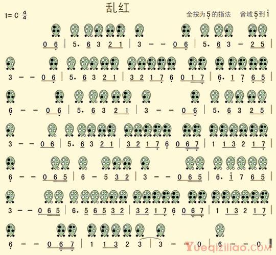 6孔陶笛谱子《乱红》