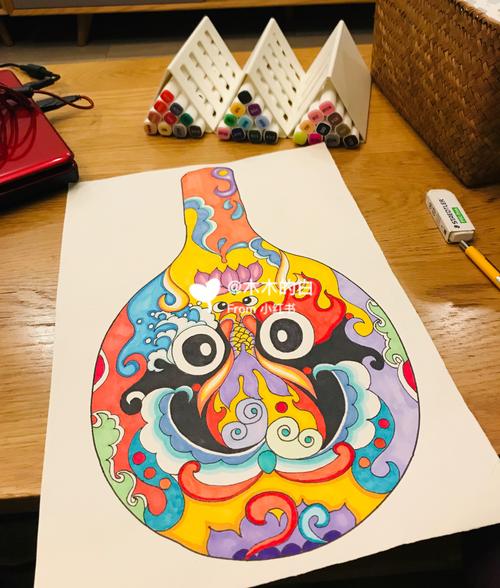 马勺脸谱(原创)马克笔线描_创意美术_马克笔_线描_创意美术_人文_绘画