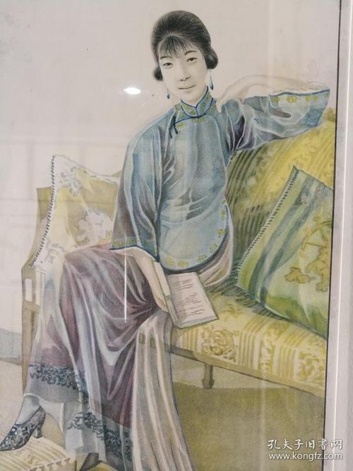 民国时期著名画家(谢之光)绘画作品 《美女四条屏》每一条屏配小诗一