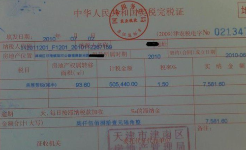 房产契税发票上的三个日期分别是什么意思?