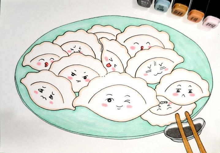 冬至吃饺子&大蒜 创意儿童画 简笔画 马克笔_儿童