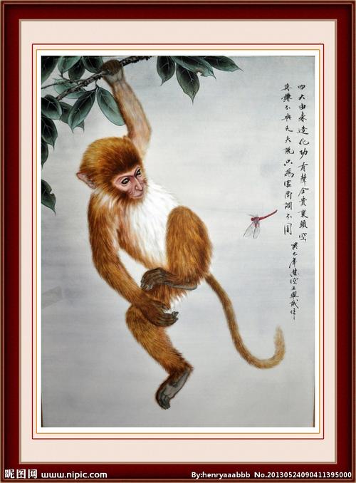 工笔画 猴子设计图__绘画书法_文化艺术_设计图库_昵.