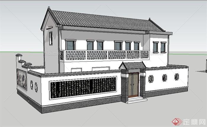 两栋中式风格民房民居住宅建筑设计su模型[原创]