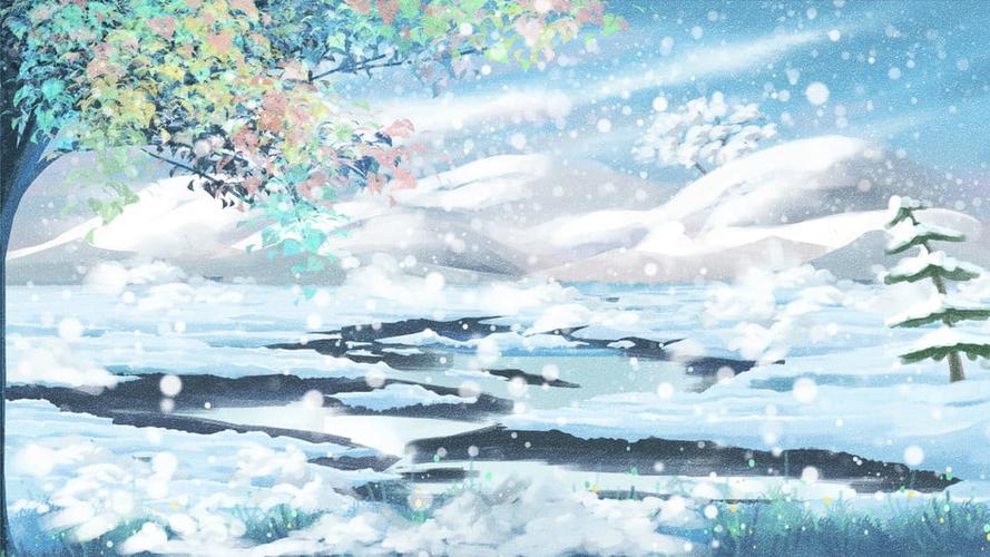 清新冬天冰山雪地插画背景设计