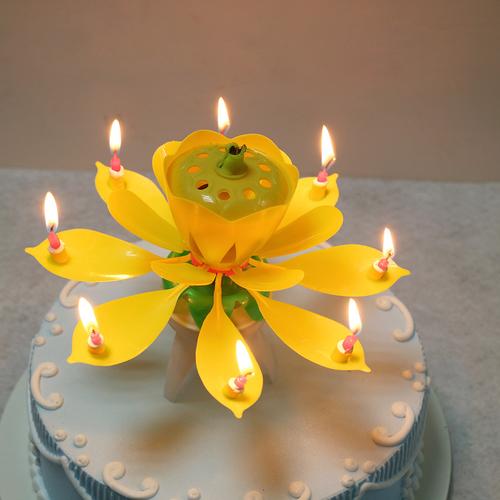 双层旋转莲花蜡烛 彩色生日派对音乐蜡烛批发