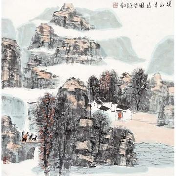 袁海青 溪山清远图> 国画 山水画 水墨写意 农舍 农民