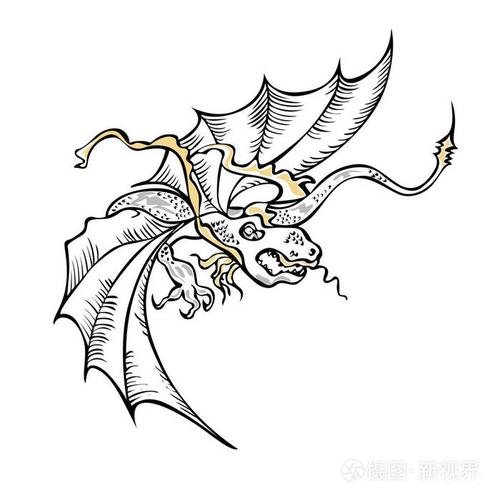 神奇的飞龙黑白色插画-正版商用图片14kycq-摄图新视界